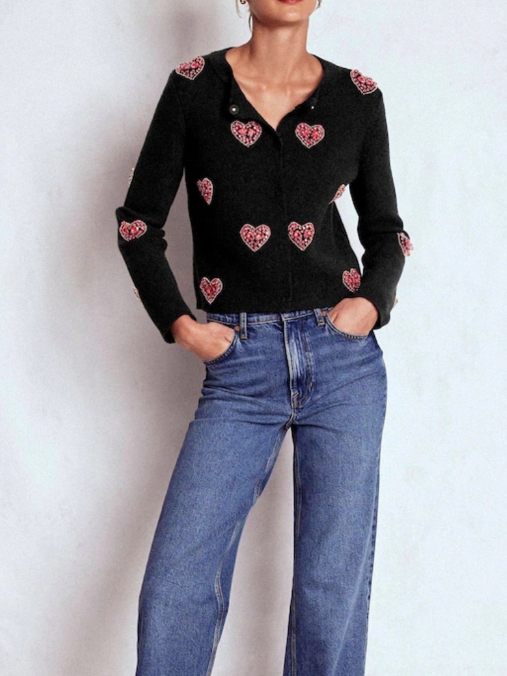 Boden Hearts Jewelled Knitted Cardigan